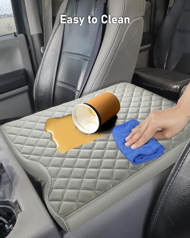 BELINOUS Center Console Cover Compatible with 2015-2023 Ford F150, 2017-2023 F250 F350 F450 F550 with 40/20/40 Jump Seat, PU Leather Armrest Cushion Protector (Black) in Kuwait