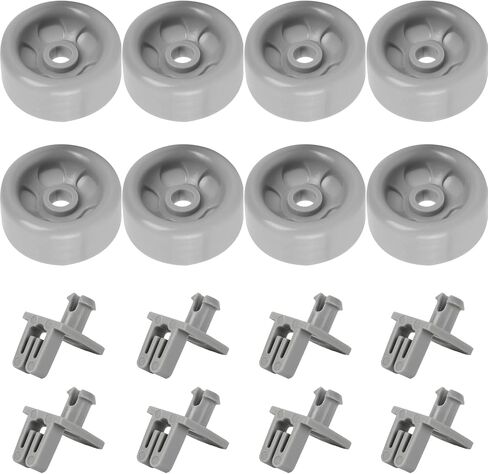 (8 Pack) Exact Replacement Dishwasher Dishrack Rollers and Studs - Lower Rack Wheel Kit Compatible with GE, Kenmore, and Hotpoint Dishwashers Part Number WD35X21038 in Kuwait