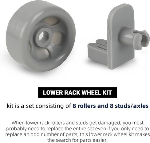 (8 Pack) Exact Replacement Dishwasher Dishrack Rollers and Studs - Lower Rack Wheel Kit Compatible with GE, Kenmore, and Hotpoint Dishwashers Part Number WD35X21038 in Kuwait