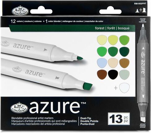 Royal & Langnickel Azure, 13pc Dual-Tip, Alcohol Based Marker Set, Includes - 12 Markers & 1 Blender, Forest Colors in Kuwait
