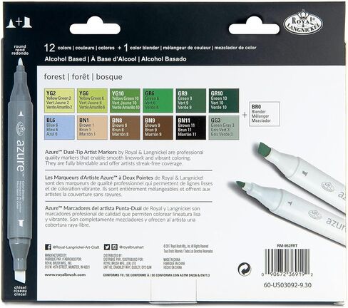 Royal & Langnickel Azure, 13pc Dual-Tip, Alcohol Based Marker Set, Includes - 12 Markers & 1 Blender, Forest Colors in Kuwait