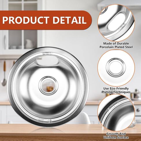 Cenipar W10196405 Range 8 inch drip bowl &W10196406 Range 6 inch drip bowl(3 Pack) chrome plated for Electric Surface Burner in Saudi Arabia