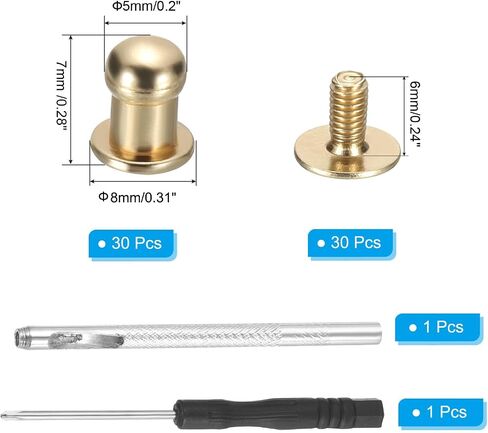 PATIKIL 9x8x6mm Spikes for Clothes, 30 Set Metal Button Spikes with Punch & Screwdriver Screw Kit Flat Head Rivets Screw DIY Leather Barrel Studs Hardware Trim Craft, Silver in Saudi Arabia