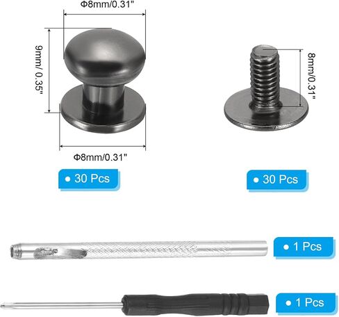 PATIKIL 9x8x6mm Spikes for Clothes, 30 Set Metal Button Spikes with Punch & Screwdriver Screw Kit Flat Head Rivets Screw DIY Leather Barrel Studs Hardware Trim Craft, Silver in Saudi Arabia