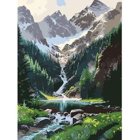 Lxmsja Rocky Mountain Waterfall Paint by Numbers for Adults Beginners, Painting by Number with Complete Accessories, DIY Acrylic Drawing Paintworks Artwork, Home Decor 40x50CM