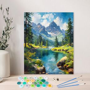 AIRDEA DIY Landscape Paint by Numbers Kits for Adults,Paint by Number for Adults Beginner Mountains,16x20inch DIY Rivers and Trees Simple Painting Paint by Numbers Adult Kits Without Frame