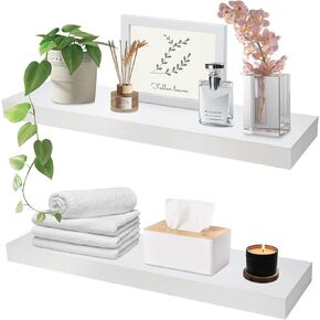 AZSKY 16 Inch White Floating Shelf, Floating Book Shelves for Wall, 6.7Inch Deep Floating Shelves, Wood Wall Shelves Wall Mounted Decor Storage for Bathroom, Living Room, Bedroom, Kitchen