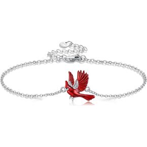 Cardinal Bracelet 925 Sterling Silver Red Cardinal Link Jewelry for Women