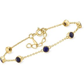 Ross-Simons 2.50 ct. t.w. Bezel-Set Sapphire Station Bracelet in 18kt Gold Over Sterling. 7 inches