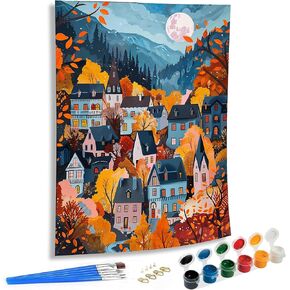 SKRYUIE Hut Paint by Numbers Kit for Adults, Village Acrylic Oil Paint by Numbers Kits for Adults Beginner Canvas with Paintwork Art Crafts for Home Decor 16x20 inch k6
