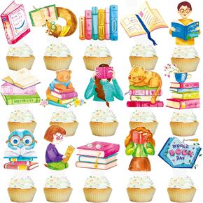 Reading Books Cupcake Toppers Books Themed Party Decorations 48PCS Reading Cupcake Picks Book Birthday Party Supplies Books Cake Decorations for Book Lovers Party Decor