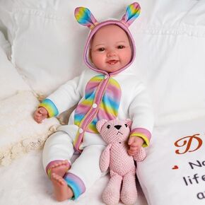 JIZHI Baby Doll, 17-Inch Soft Body Realistic-Baby Doll Cute Smiling Real Life Baby Dolls Girl with Bunny Clothes for Kids Ages 3 4 5 6 7 8 9 + Cuddling, Playing&Collection