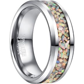 VAKKI 4mm 8mm Black Tungsten Rings Inlaid with Crushed Created Opal Wedding Engagement Band for Men Women Comfort Fit Size 4-12 in Kuwait