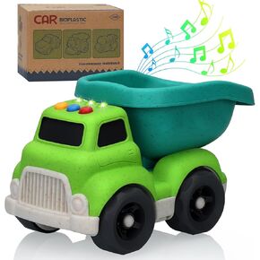 Toddler Toys Cars for 2 3 4 Year Old Boy, Wheat Straw Dump Truck Toys with Lights and Sounds, No BPA, Phthalates, PVC Outdoor Construction Toys for Toddlers 2-4, Christmas Birthday Gifts Party Favors