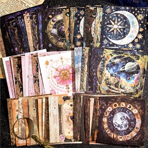 60 Sheets Fantasy Lunar Celestial Scrapbook Paper, Vintage Self-adhesive Moon Spaces Planets Scrapbook Decorative Paper for Journaling, Junk Journal, Art Supplies Multicolor
