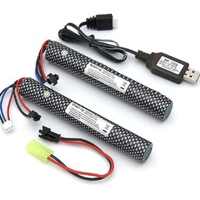 2 pcs 7.4V 2600mAh Gel-Gun Battery SM2P Plug: Lipo Battery for Splatter Balls - Compatible with SRB1200, SRB400, SRB400-SUB, MP5K, M4 and M110 Water Bead Blaster