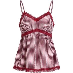 SOLY HUX Women's Plaid Contrast Lace Cami Tops Spaghetti Strap Y2k Camisole Tops