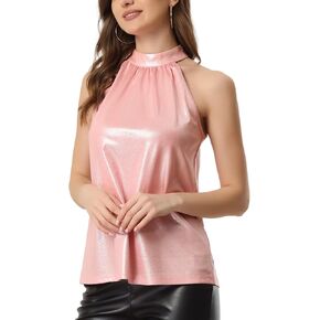 Allegra K Sparkle Sleeveless Halter Tops for Women Party Club Cocktail Vest Shirt Tank Camisole Tops