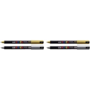 Posca Uni-Ball Uniball Posca Pc-1Mr Ultra Fine Marker Pens Gold & Silver Pack Of 2