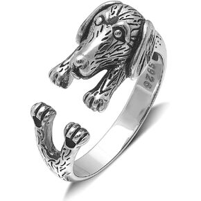 Dachshund Dog Lover Sterling Silver Wrap Ring for Women Adjustable Size 6 to 10 Cute Animal Puppy Paw Print Jewelry by Ginger Lyne
