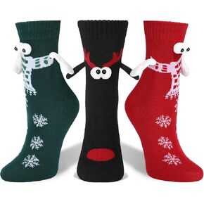 3 Pairs Christmas Holding Hands Socks Magnetic Hand in Hand Socks Novelty Funny 3D Christmas Holding Socks for Couples Friends Gifts