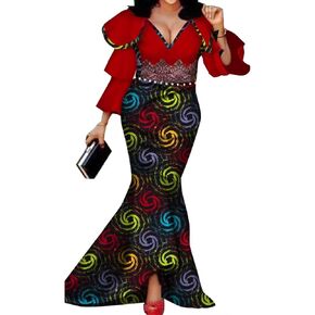 فساتين تقليدية أفريقية للنساء فستان حفلات أنقرة مطبوع عليه Dashiki فستان سهرة أفريقي بأكمام طويلة