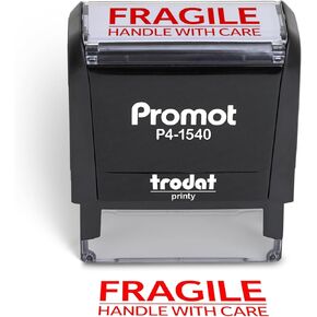 Promot Fragile Handle with Care Self Inking Rubber Stamp - Ink Stamps for Packaging Labels and Warning, Shipping, Moving, Order Processing, Retail Use - Work Office Stamper, Business Supplies, Red Ink