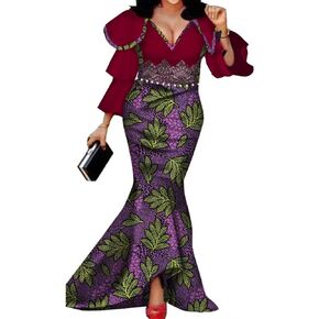African Traditional Dresses for Women Ankara Print Dashiki Party Dresess African Evening Dress Long Sleeve