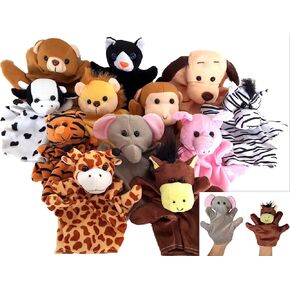 Velour Animal Hand Puppets, Soft Animal Hand Puppets for Children