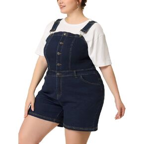 Agnes Orinda Plus Size Denim Overall Shortalls for Women Adjustable Jumpsuit Bib Jean Shorts Denim Overalls