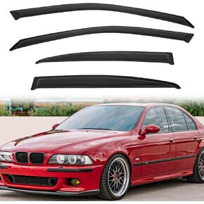 4pcs Out-Channel Smoke Tint Rain Guard compatible with 1997-2003 BMW E39 5-Series 4-Door Sedan M5 525 528 530 540 i Tape-On Vent Deflector Window Visors Car Accessories