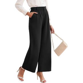 TASAMO Women High Waist Wide Leg Pants Elastic Waisted in The Back Office Casual Work Trousers Straight Suit Pants