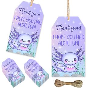 50Pcs Axolotl Favor Tags Purple Gift Wrapping Tags, Thank You ! I Hope You Had Alotl Fun! Purple Axolotl Theme Birthday Party Baby Shower Party Decorations for Adults Kids Axolotl Party