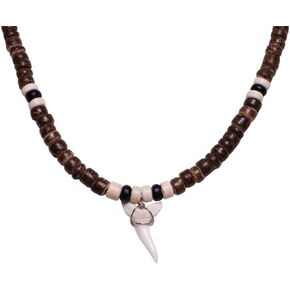 BlueRica Shark Tooth on Coconut Shell Beads Necklace (18" 3N)