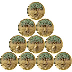 Rooted in Christ Challenge Coin Antique Gold Color Christian Lucky Coin Bible Verse Medallion Pocket Hug Token (Pack of 4)