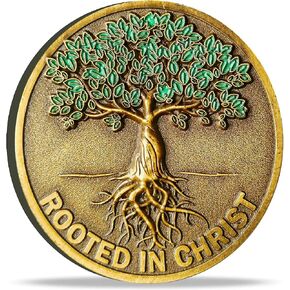 Rooted in Christ Challenge Coin Antique Gold Color Christian Lucky Coin Bible Verse Medallion Pocket Hug Token (Pack of 4)