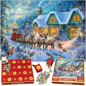 The Original Jigsaw Puzzle Advent Calendar 2024 – Christmas Magic, 24 Boxes 1008 Pieces, Xmas Holiday Countdown Gift, Fun for Kids, Adults, Family, Official Abraham Hunter Artwork