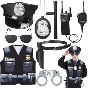 Kyson 8Pcs Police Costume Kit for Boys Police Officer Cop Dress Up Accessories Halloween Career Day in Kuwait