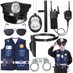 Kyson 8Pcs Police Costume Kit for Boys Police Officer Cop Dress Up Accessories Halloween Career Day