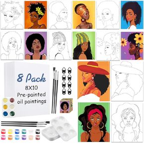 FALUCKYY 8 Pieces Pre Drawn Canvas to Paint for Adults,Paint and Sip kit for Adults,Pre Printed Framed Canvases Set,Flower Theme-Christmas Birthday Gifts for Girls Boys,8x10 Inch