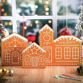 3 قطع من ديكور منزل الزنجبيل لعيد الميلاد، علامة خشبية لبيت الزنجبيل، صورة ظلية لمنزل الزنجبيل، زخارف على سطح الطاولة لعيد الميلاد، مدفأة، رف، صينية متدرجة، ديكور in Kuwait