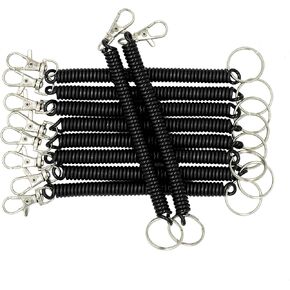 StayMax Retractable Coil Springs Keychain Coil Cord Key Chain Holder Lanyard 10 Pack (Black)
