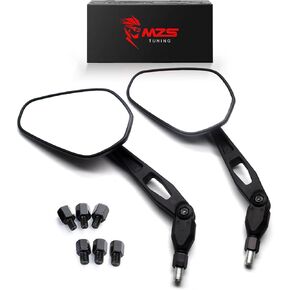 MZS Motorcycle Mirrors, Universal Foldable Motorbike Rear View Side Mirror 10MM 8MM Handlebar Adjustable Arrow Black Fit for Street Dirt Electric Adventure Bike Ebike Scooter