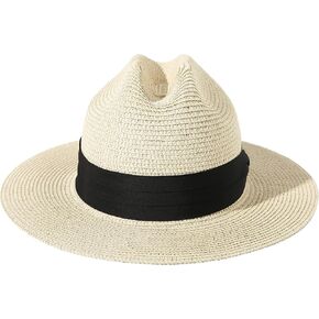 Lanzom Women Men Wide Brim Beach Sun Straw Hat UPF50 Travel Foldable Brim Summer Straw Cowboy Hat