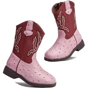 DADAWEN Boys Girls Cowboy Boots Bumps Embroidery Square Toe Mid Calf Western Cowgirl Boots Riding Shoes (Toddler Little Kid Big Kid)