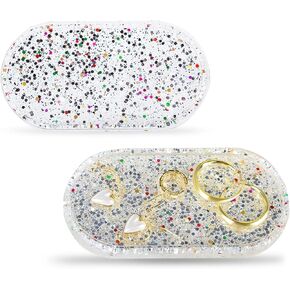 Jewelry Tray Ring Dish: Resin Trinket Dish with Flash Art - Key Tray - Jewelry Plate Holder for Cute Vanity Decor (1, Pink Flash)