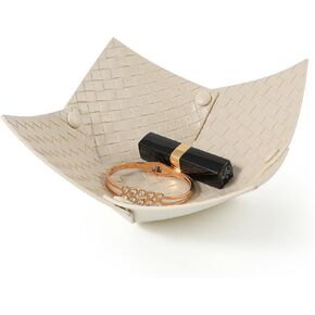 KINIVA PU Leather Jewelry Valet Tray for Men Women,Small Key Bowl for Entryway Table,Portable Travel Catchall Dice Tray (Bowl-Black-2pcs)