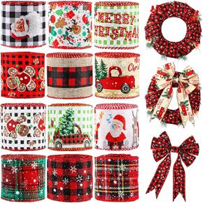 36 ياردة / 12 لفة شريط عيد الميلاد 2.5 بوصة أشرطة سلكية واسعة الجاموس منقوشة حافة سلكية أشرطة عيد الميلاد المطبوعة شريط سلكي ندفة الثلج منقوشة الشريط لفة DIY بها بنفسك إكليل عيد الميلاد الأقواس الحرف الديكور in Kuwait