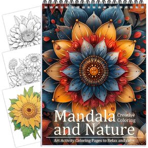 Mandala Coloring Book for Adult Spiral Bound, One Sided Design Adult Coloring Book for Women Relaxation Thick Paper Coloring Book for Adult Relaxation Mindfulness Gift for Women