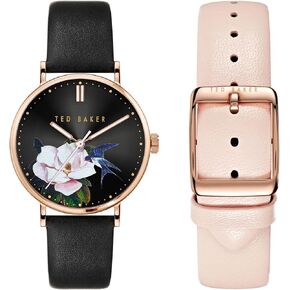 Ted Baker Phylipa Iconic Ladies Box Set Black & Pink Leather Strap Watch (Model: TWG0240009I)
